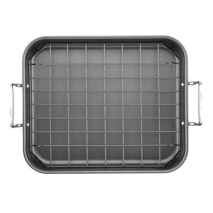 Rôtissoire/Plat de cuisson antiadhésif Rachael Ray avec grille réversible, 41,9 cm x 34,3 cm, gris