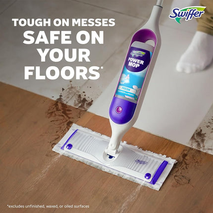 Swiffer PowerMop Kit de trapeador multisuperficie para limpieza de pisos, aroma fresco, el kit de trapeador incluye PowerMop, 2 repuestos de almohadillas para trapear, 1 solución de limpieza de pisos con aroma fresco y 2 baterías