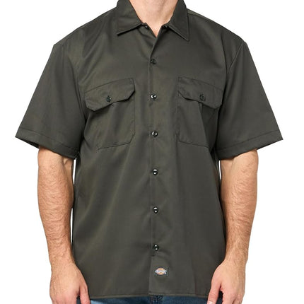 Dickies Mens Short Sleeve Work Shirt, Olive Green, Small