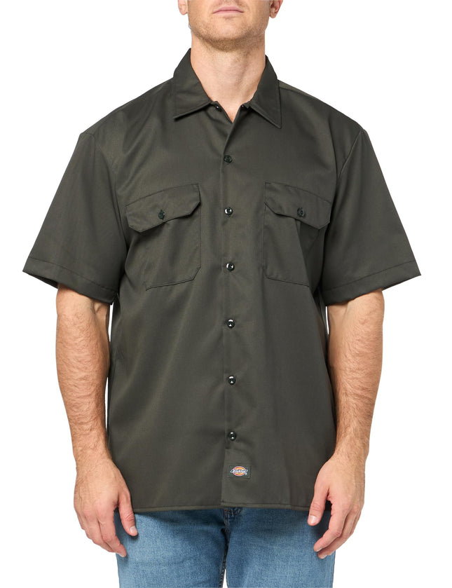 Dickies Mens Short Sleeve Work Shirt, Olive Green,