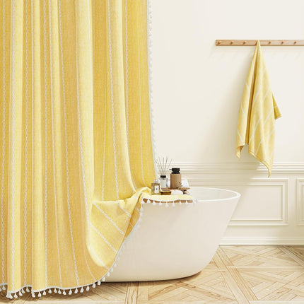 BTTN 72x96 Extra Long Boho Linen Heavy Duty Shower