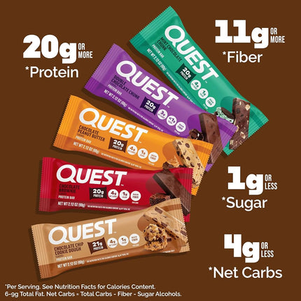 Quest Nutrition Protein Bar, Chocolate Lovers Variety Pack, 5 Flavors, High Protein Bars, Low Carb Bars, Gluten Free, Soy Free, 2.1 oz Bar, 12 Count, Packaging May Vary