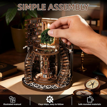 Book Nook Kits for Adults - CRIOLPO DIY Miniature House 3D Wooden Puzzle with Sensor LED Light - Bookshelf Decor Bookend Craft Kit for Teens