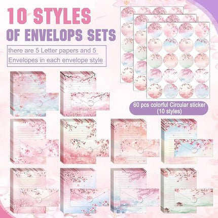 TaoBary 160 Pcs Cherry Blossom Stationery Paper and Envelopes Set
