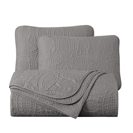 Chezmoi Collection Austin 3-Piece Oversized Bedspread Coverlet Set (King, Gray), Microfiber