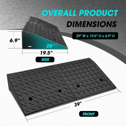 DNA MOTORING 7" Rise Rubber Curb Ramp Heavy Duty Loading Driveway Ramp Threshold Ramp 38.5 in L x 19.6 in W x 7 in H for Loading Dock, Warehouse, Wheelchair, Motorcycles, Cars, TOOLS-00653