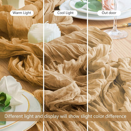 Wokceer Cheesecloth Table Runner Khaki 10FT Boho Gauze Runner for Party