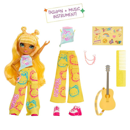Rainbow High Junior High Rock Band - Sunny, Yellow - 23cm Fashion Doll with a Guitar, Customise with Stickers, Posable, Cute Toys for Children Ages 4+