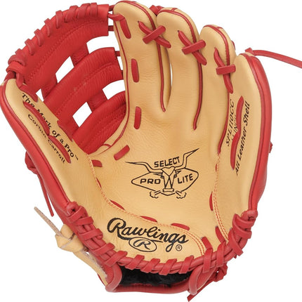 Rawlings | Guante de béisbol juvenil Select Pro Lite Series Corbin Carroll | 11" | Lanzamiento con la mano derecha | Camel/Scarlet
