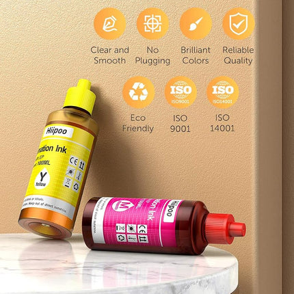 Hiipoo Sublimation Ink Refilled Bottles Work with C88 C88+ WF7710 ET2720 ET15000 ET2760 ET2750 ET4700 Inkjet Printers Heat Press Transfer on Mugs Plates T-Shirts Pillows Phone Case