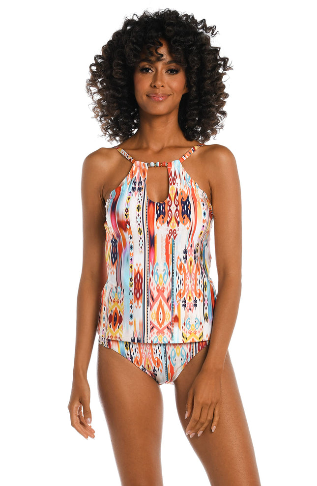 La Blanca Women’s High Neck Keyhole Tankini Swimsuit Top, Multi//Desert Dream, 6