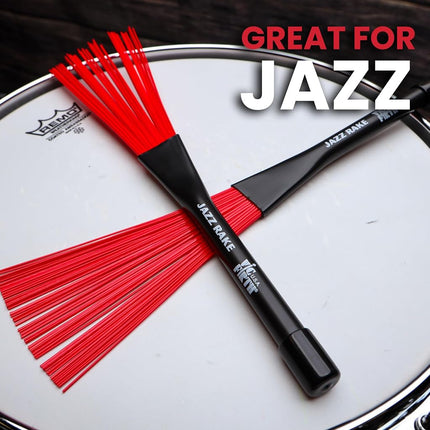 Vic FIrth - Jazz Rake Drum Brushes - Retractable - Red Plastic Brush - Black Handle