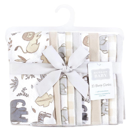 Hudson Baby Unisex Baby Flannel Burp Cloth 10pk, Neutral Safari, One Size