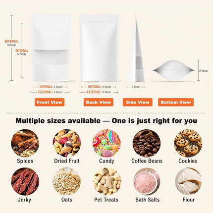 FireKylin Pack of 100 Resealable Paper Bags with Matte Window for Small Business, Zip Closure and Heat Sealable Treat Bags for Packaging (Inner Size 5.2 x 5.7 inches