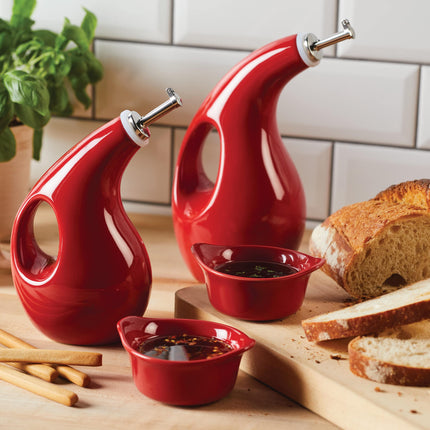 Rachael Ray Serveware Ceramics EVOO and Ramekin Dipper Set, 4 Piece, Red