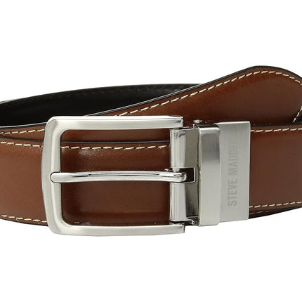 Steve Madden Men's Reversible Dress Casual Every Day Leather Belt, Cognac/Black (Feather Edge), 32