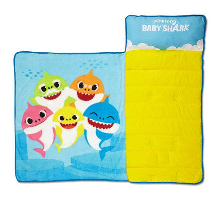 Baby Shark Toddler Nap Mat - Includes Pillow and Fleece Blanket – Great for Boys and Girls Napping at Daycare, Preschool, Or Kindergarten - Fits Sleeping Toddlers and Young Children