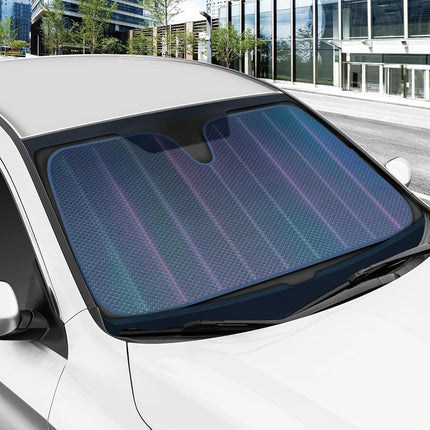 BDK Iridescent Matte Black Front Windshield Sunshade Accordion Folding Style Auto Shade for Car Truc