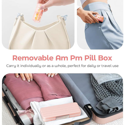 Zoksi Am Pm Pill Organizer 7 Day, Weekly Pill Box 2 Times a Day, Medicine Pill Organizer with Separate Compartment, Travel Pill Case Dispenser Portable for Vitamins, Fish Oils, Medicines(Pink)