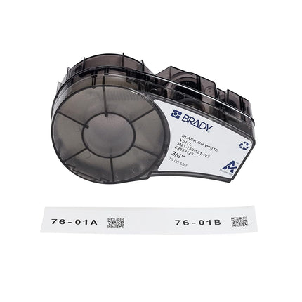Brady Authentic (M21-750-581-WT) Repositionable Vinyl Labels for Equipment, Facility ID, Floor Marking, Lab, Lean/5S, Pipe/Valve, Black on White-Designed for M210, M210-LAB, M211 Printers, 0.75"Wx21'L