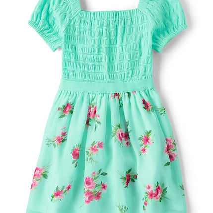 The Children's Place Girls' Short Sleeve Dressy Dress, Min Tea Floral, X-Small