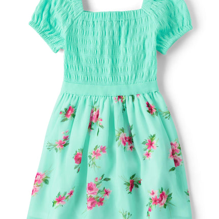 The Children's Place Girls' Short Sleeve Dressy Dress, Min Tea Floral, X-Small