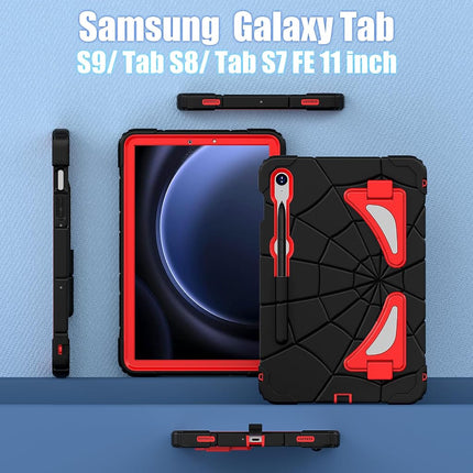AKABEILA Compatible with Samsung Galaxy Tab S10 FE 2025 Tablet Case，Lightweight Shockproof Rugged Protective Cover with Kickstand for Kids Children Boys Babies Black Red