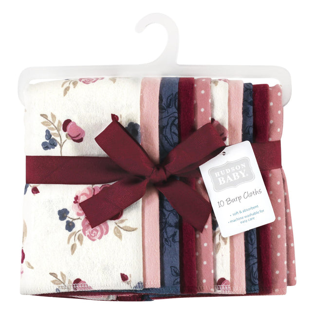 Langes à roter unisexe en flanelle de coton Hudson Baby, motif floral rose poudré, lot de 10, taille unique