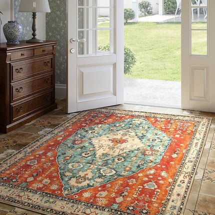 Lahome Boho Tribal Square 4x4 Area Rug, Washable Kitchen Rugs Soft Living Room Rugs with Rubber Backing, Oriental Non Slip Non-Shedding Indoor Throw Floor Carpets for Bedroom Nursery Office