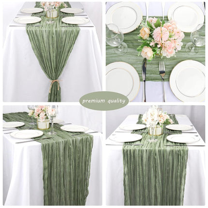12 Pack 10Ft Cheesecloth Table Runner 35x120 Inch Boho Gauze Long Romantic Runner for Wedding, Bridal Shower, Birthday Party Decor (Dusty Sage Green)