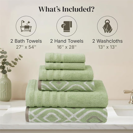 Amrapur Pacific Coast Textiles 6 Pc Yarn Dyed Towel Oxford Sage Green, 6-Piece