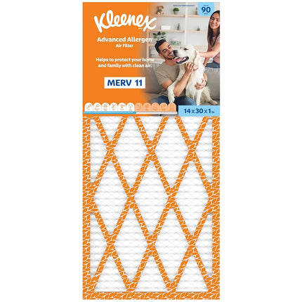 Kleenex Advanced Allergen Air Filter 14x30x1 Inches - 11 MERV RATING (4-Pack)