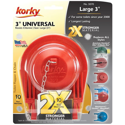 Korky 3070BP Universal Toilet Door Large 3" Red (Pack of 2)
