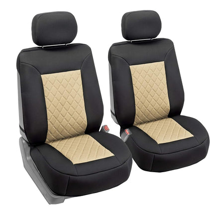 FH Group Front Set Neosupreme Car Seat Cover for Low Rear Seats with Removable Headrest, Universal Fit, Airbag Compatible, Seat Cover for SUV Beige/Black