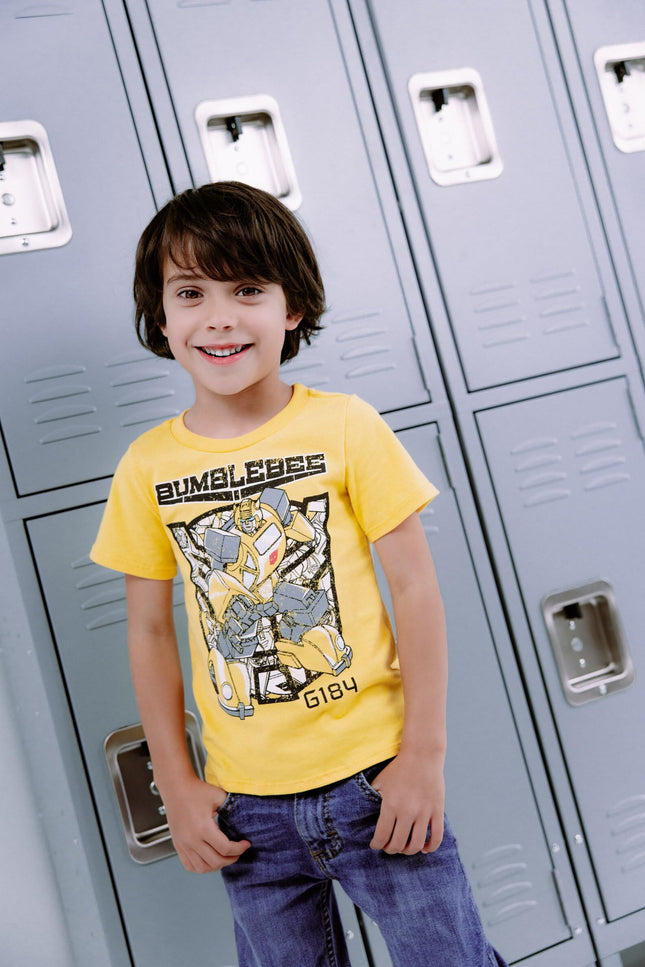 Lot de 3 T-shirts à manches courtes pour garçons Transformers Bumblebee Optimus Prime, Jaune/Bleu/Noir, 7-8