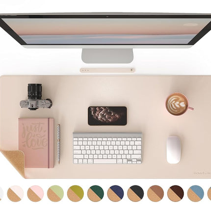 RENMTURE Dual-Sided Desk Pad, Natural Cork & PU Le