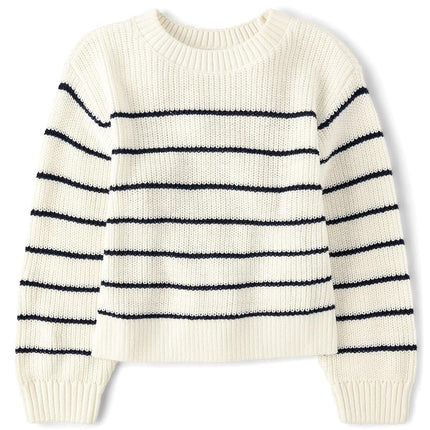 The Children's Place Girls' Long Sleeve Crew Neck Pullover Sweater, Bunnys Tail Stripe, X-Small