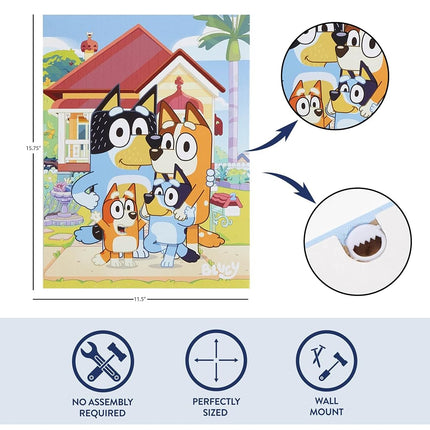 Idea Nuova Bluey LED Wall Art for Kids,11.5 x 15.75 Inch Light-Up Canvas Décor with Hanging Hooks, Battery Operated Night Light for Toddlers & Children’s Bedrooms or Playrooms
