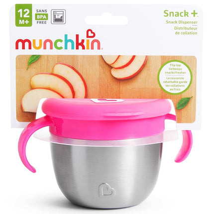 Munchkin� Snack+� Stainless Steel Snack Catcher Cup with Lid, 9 Ounce, Pink, 1 Pack