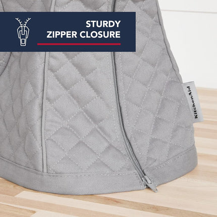 KITCHENAID Fitted Tilt-Head Stand Mixer Cover with Storage Pocket, Quilted 100% Cotton,14.4"x18"x10", Grey