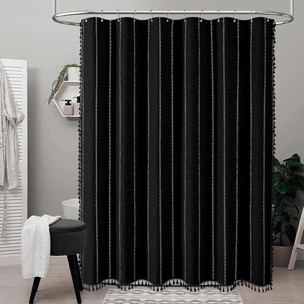 BTTN 60x72 Boho Farmhouse Linen Heavy Duty Shower Curtain Set, Black White