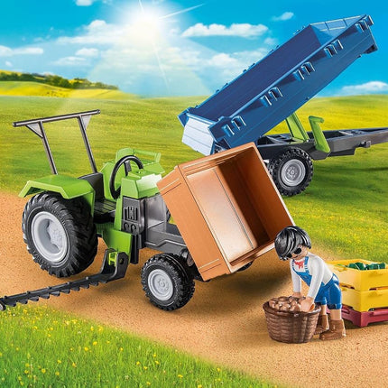 Playmobil Country 71249 Harvester Tractor with Trailer incl. transport boxes, Green tractor for the organic farm, Sustainable toy for children ages 4+