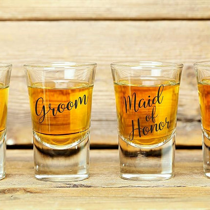 Lillian Rose Bride, Groom, Maid of Honor, and Best Man Shot Glass Set, 1.5oz, Clear