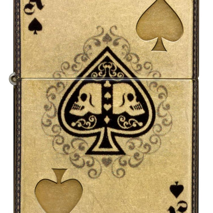 Zippo Windproof Lighter - Ace of Spades Design, 540° Tumbled Brass, Lustre/Fusion - Refillable - Reusable - Windproof Design - Gift Box - Made in USA