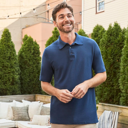 Hanes Men's Pique Short Sleeve Shirt, Three-Button Midweight Polo, Charcoal Heather, 3XL