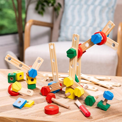 Melissa & Doug Wooden Construction Building Set in a Box (Developmental Toy, 48 Pieces)