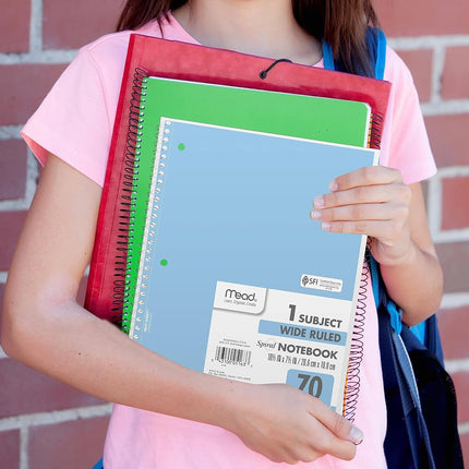 Mead Spiral Notebook, Wide Ruled, 1 Subject, Assorted Pastel Colors, 6 PACK