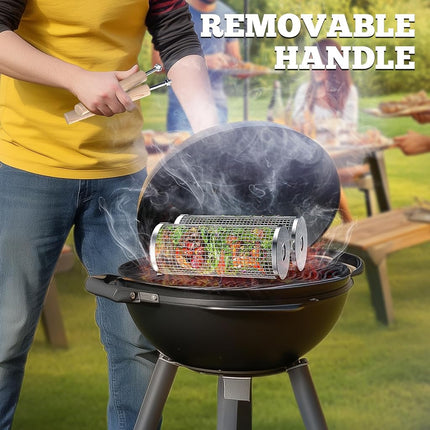Rolling Grill Basket, BBQ Accessories Tools, Outdoor Camping, Gifts for Men