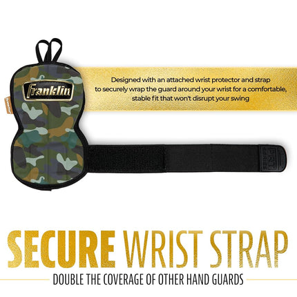 Franklin Sports Baseball Hand + Wrist Guard - PRT LG Series Adult Hand + Wrist Protector for Batting - Protective Hand, Wrist Shield - Right + Left Hand Hitters - Camo + Gold - One Size - Adult