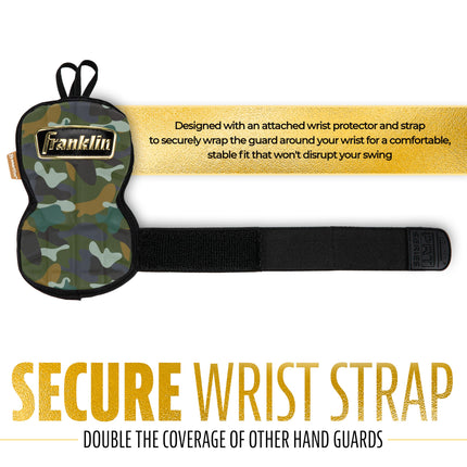 Franklin Sports Baseball Hand + Wrist Guard - PRT LG Series Adult Hand + Wrist Protector for Batting - Protective Hand, Wrist Shield - Right + Left Hand Hitters - Camo + Gold - One Size - Adult